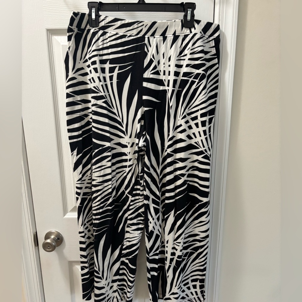 Denim & Company Beach Pant Petite Large Black Palm